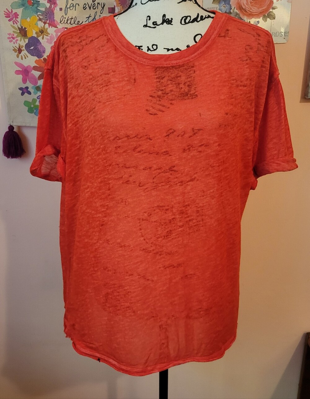 Free People We The Free Relaxed Fit Cassidy Oversized In Poppy Raw Hem Tee M,EUC - Picture 5 of 16